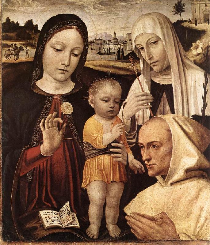 BORGOGNONE, Ambrogio Madonna and Child, St Catherine and the Blessed Stefano Maconi fgtr Spain oil painting art